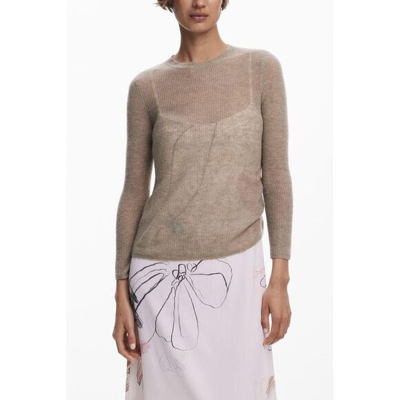 Desigual Long Sleeve Sweater Women White Dresses